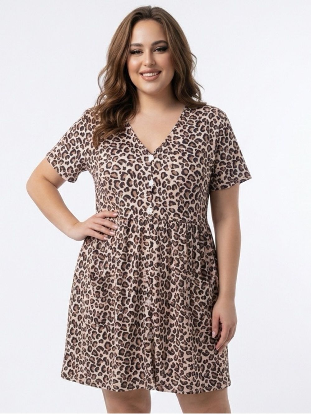 ECOWISH | Animal Print Short Sleeve Button Detail Dress Women’s Size Medium NEW